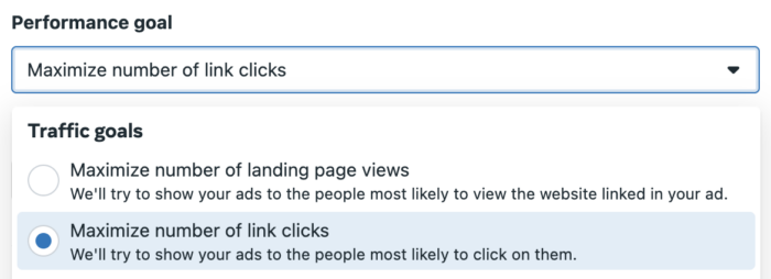 Link Clicks and Landing Page Views Performance Goals